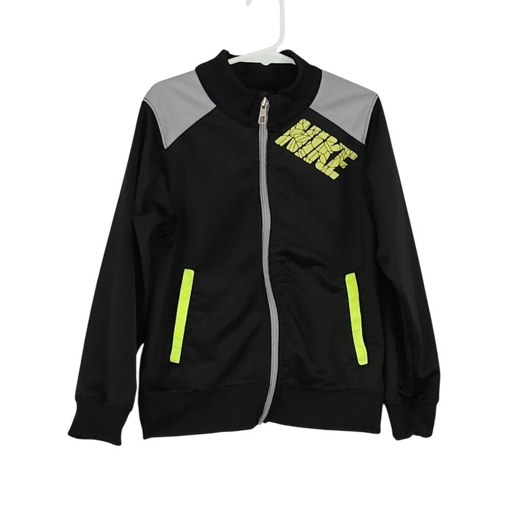 Nike Boys 7 Full Zip Track Jacket Spellout Black Neon Green
